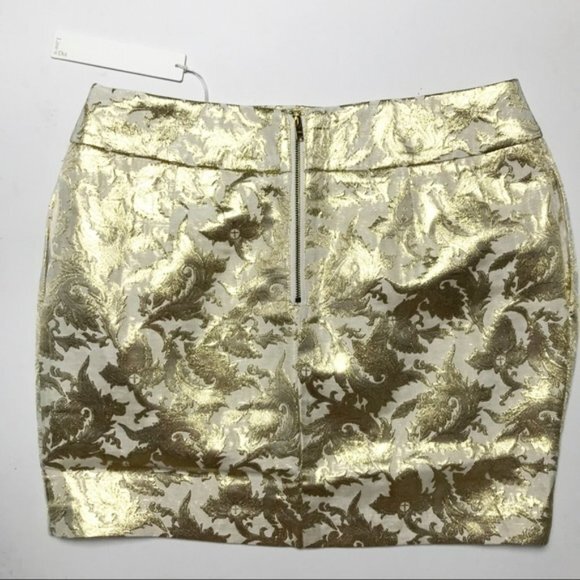 Line & Dot NWT Gold Jacquard Mini Skirt Size Large Coquette Retro Glam NYE - Picture 3 of 5